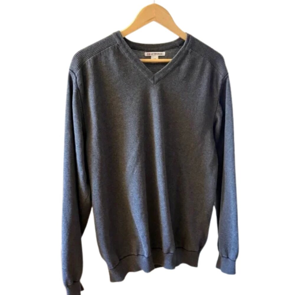 Cutter & Buck Charcoal Gray V-Neck Sweater Men’s Large | 100% Cotton Knit